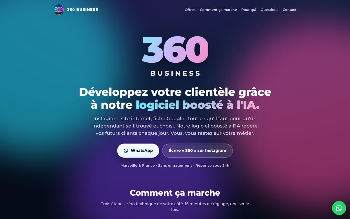 Page d'accueil du site 360business.fr
